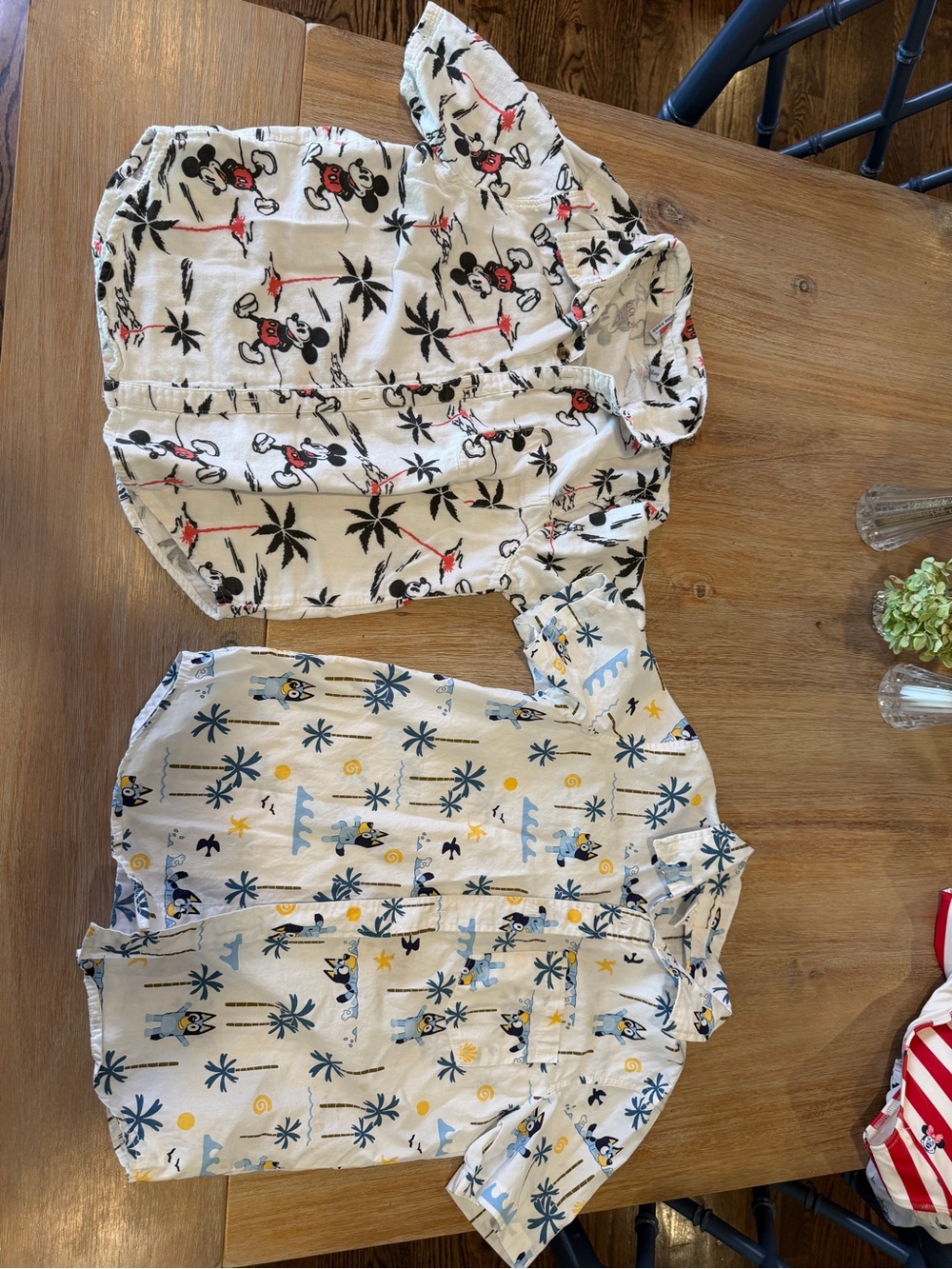 2 Disney Themed Hawaiian shirts. Mickey bluey sz 6/7 DCL Disney Cruise